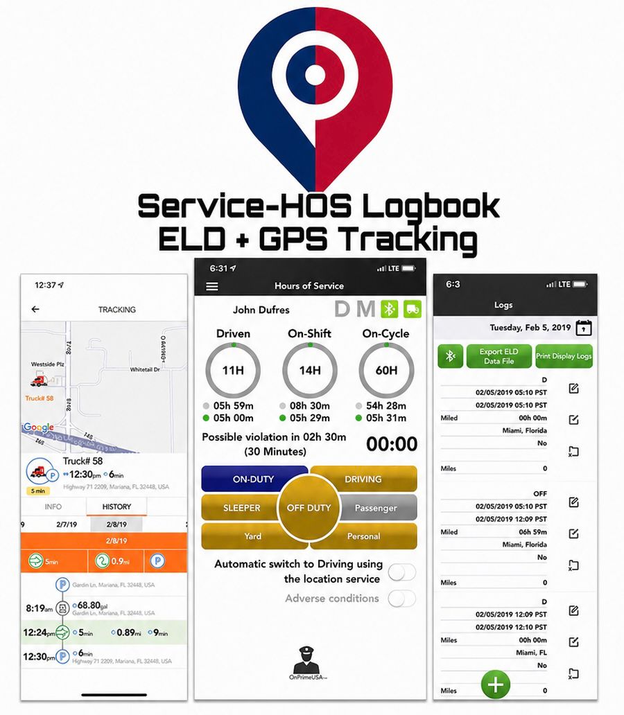 .Service-HOS Logbook ELD+GPS Tracking-Monthly Fee $35 Activation $25